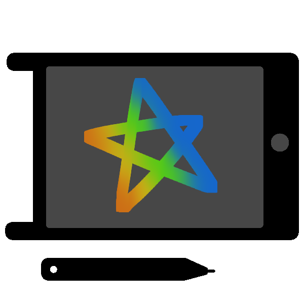 A black LCD tablet with a star drawn on it, and a matching stylus below it.